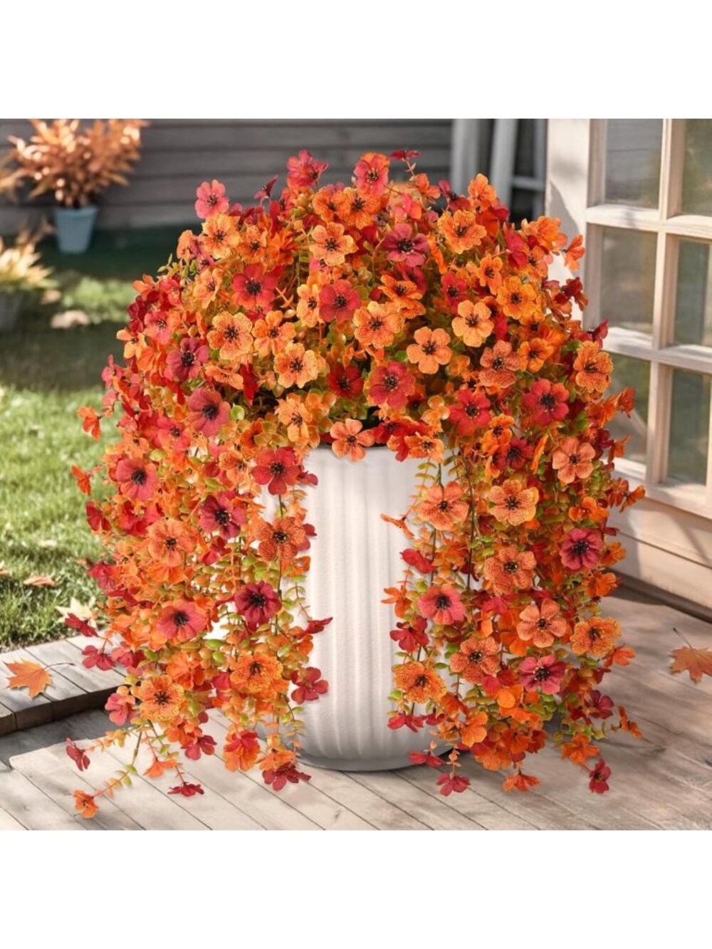 2 Pcs UV Resistant Faux Fall Flowers - Silk Mums for Outdoor Decor, Porch